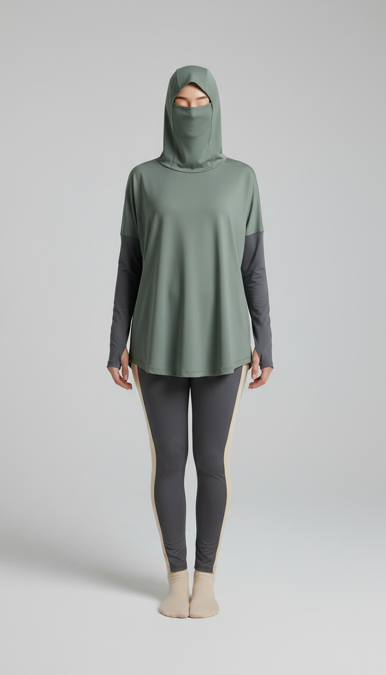 Cagoule sportive compatible hijab coloris sauge